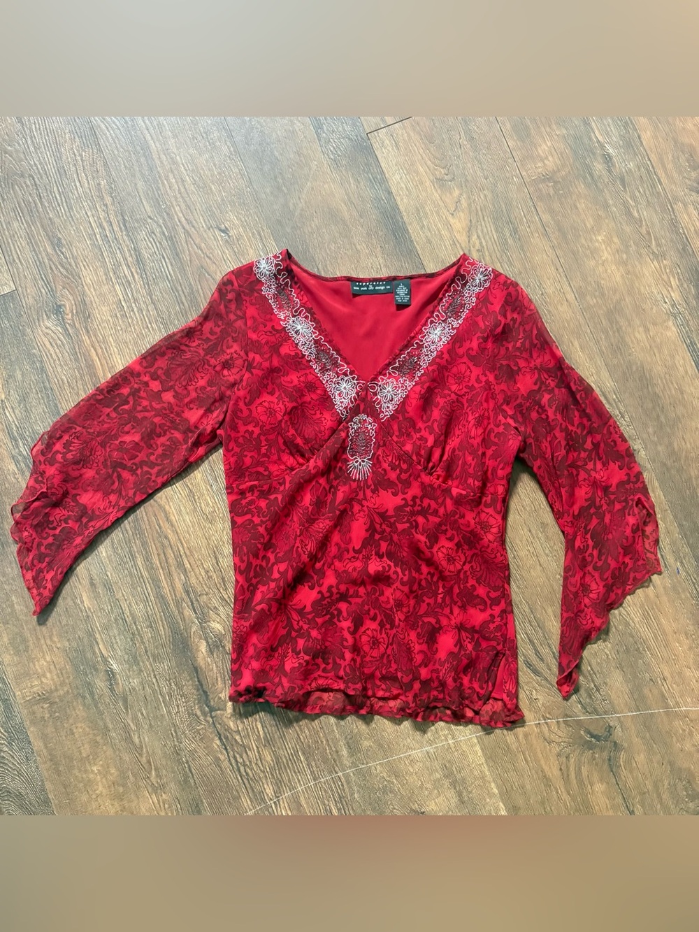 Separates by New York design silk boho red paisley top